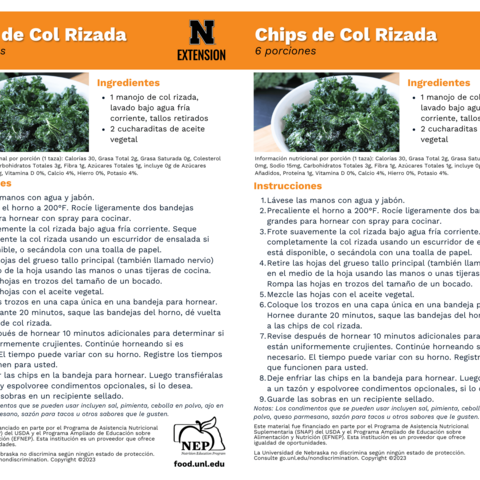 Handout - Kale - Spanish - Kale Chips Recipes