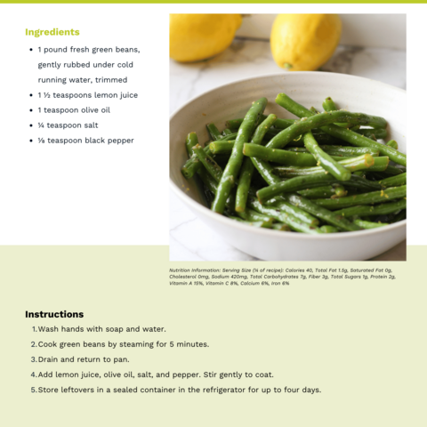 Handout - Green Beans - Lemony Green Beans Recipe