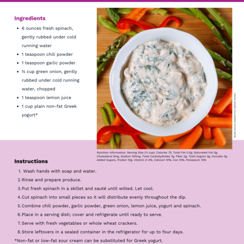 Handout - Spinach - Low Fat Spinach Dip Recipe