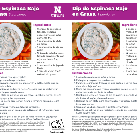 Handout - Spinach - Spanish - Low Fat Spinach Dip Recipes