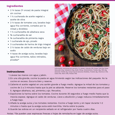 Handout - Swiss Chard - Spanish - Oodles of Noodles Recipe