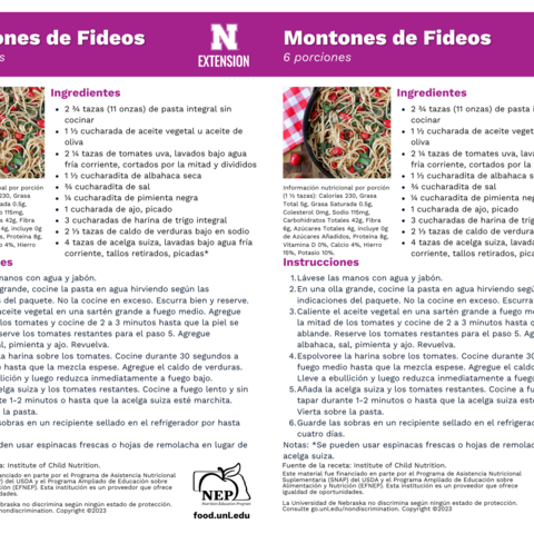 Handout - Swiss Chard - Spanish - Oodles of Noodles Recipes