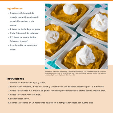 Handout - Winter Squash - Spanish - Pumpkin Pudding Recipe