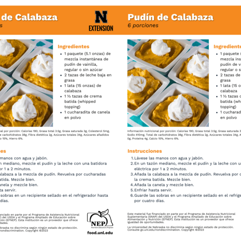 Handout - Winter Squash - Spanish - Pumpkin Pudding Recipes