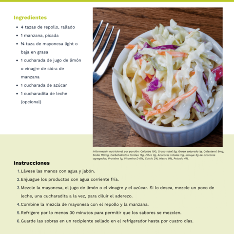 Handout - Cabbage - Spanish - Mighty Quick Coleslaw Recipe