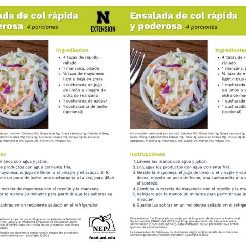 Handout - Cabbage - Spanish - Mighty Quick Coleslaw Recipes