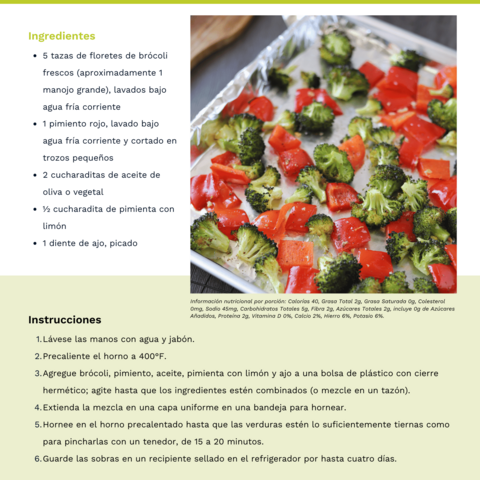 Handout - Broccoli - Spanish - Roasted Broccoli and Red Peppers Recipe