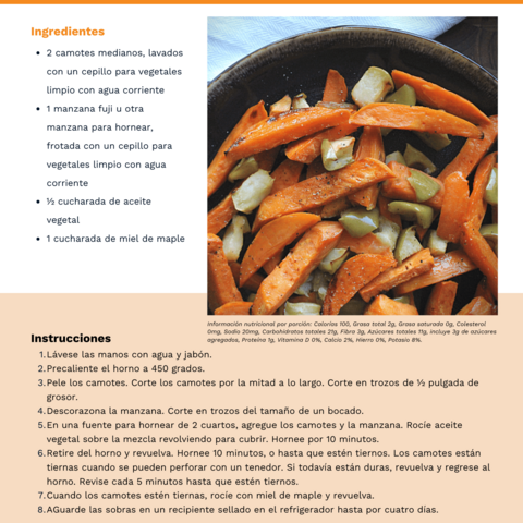 Handout - Apples - Spanish - Roasted Sweet Potatoes and Apples Recipe