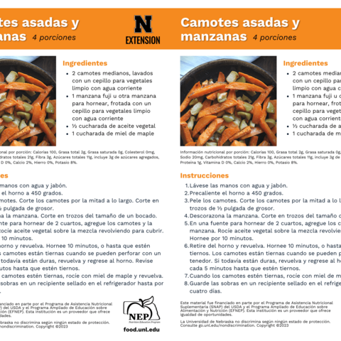 Handout - Apples - Spanish - Roasted Sweet Potatoes and Apples Recipes