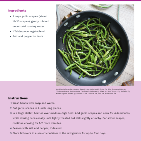 Handout - Garlic Scapes - Sautéed Garlic Scapes Recipe