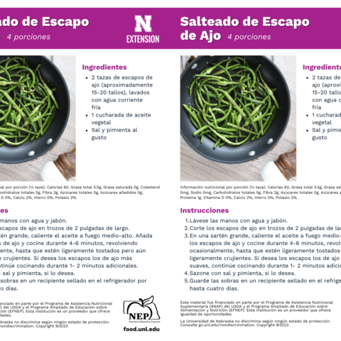 Handout - Garlic Scapes - Spanish - Sautéed Garlic Scapes Recipes