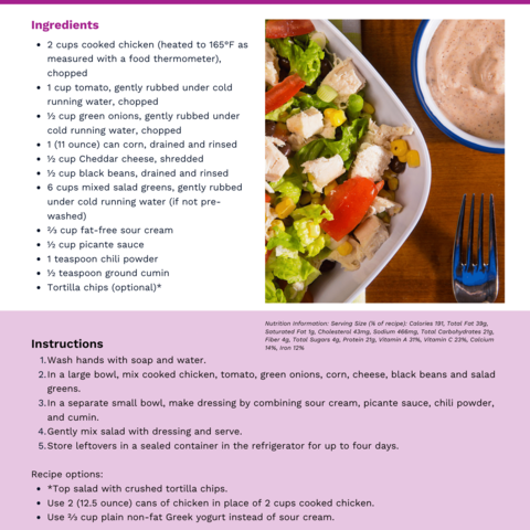 Handout - Leafy Salad Greens - Southwestern Chicken Salad Recipe