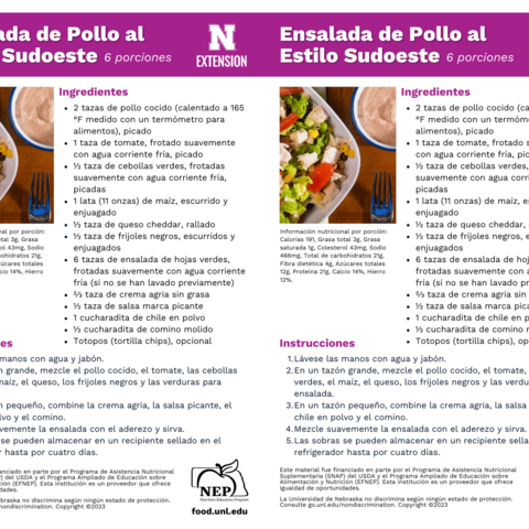 Handout - Leafy Salad Greens - Spanish - Southwestern Chicken Salad Recipes