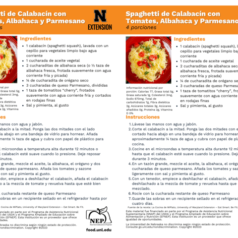 Handout - Winter Squash - Spanish - Spaghetti Squash with Tomatoes and Basil Recipes