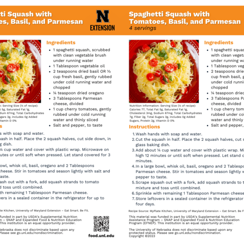 Handout - Winter Squash - Spaghetti Squash with Tomatoes and Basil Recipes