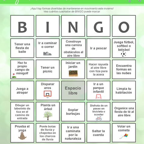 Spanish Spring Physical Activity Bingo