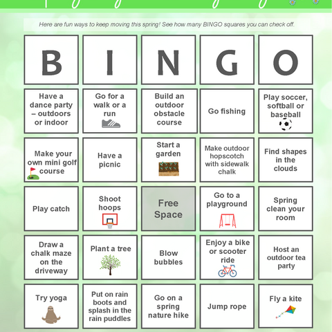 Spring Physical Activity Bingo