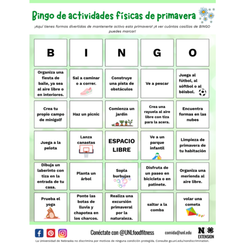 Spanish Spring Physical Activity Bingo