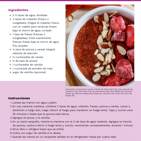 Handout - Rhubarb - Spanish - Strawberry Rhubarb Quinoa Porridge Recipe