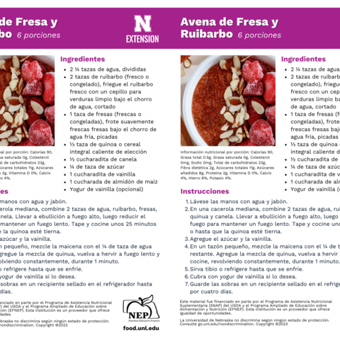 Handout - Rhubarb - Spanish - Strawberry Rhubarb Quinoa Porridge Recipes