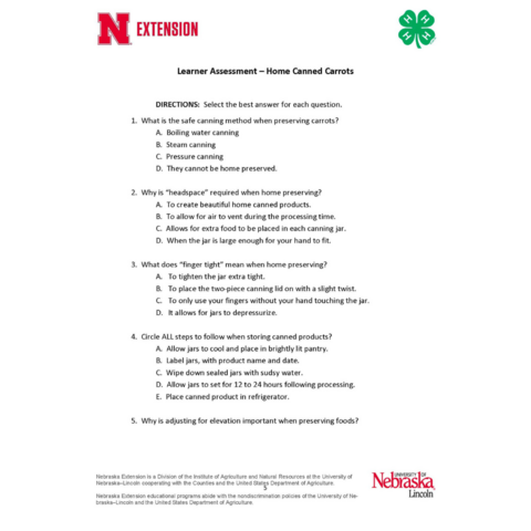 Student Assessment for Carrot Lesson