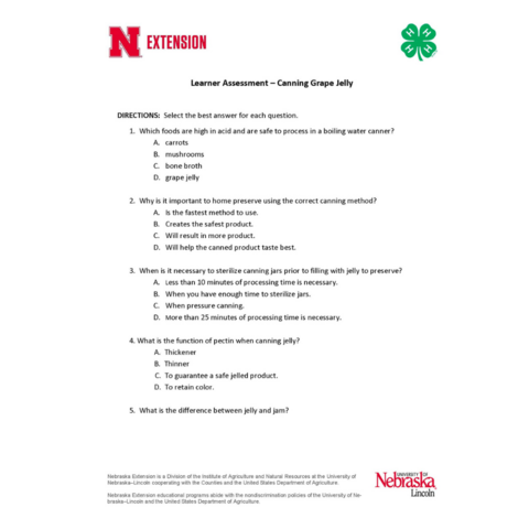 Student Assessment for Grape Jelly Lesson