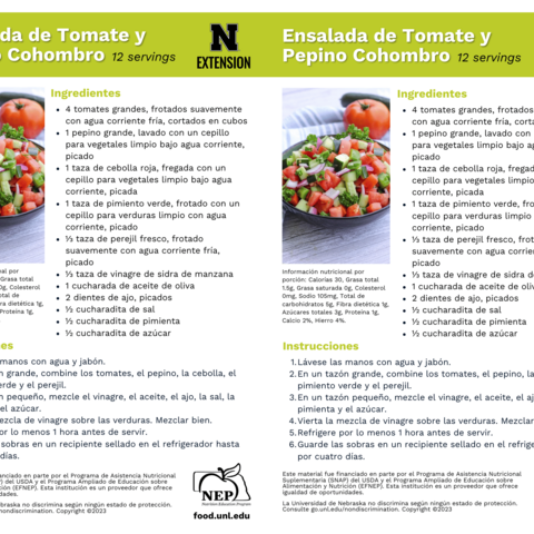 Handout - Tomatoes - Spanish - Tomato and Cucumber Salad Recipes