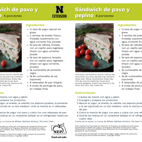 Handout - Cucumber - Spanish - Turkey and Cucumber Sandwich Recipes