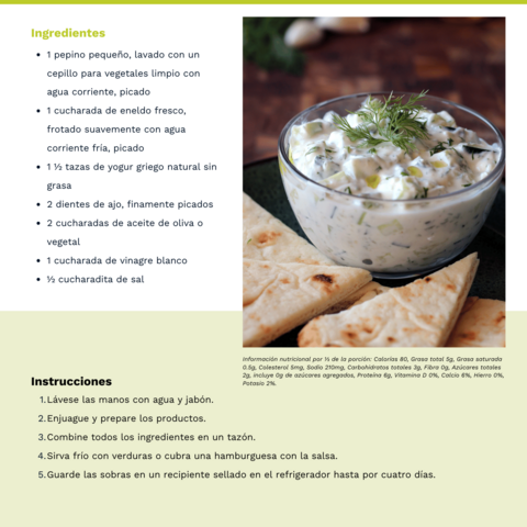 Handout - Cucumber - Spanish - Tzatziki Dip Recipe