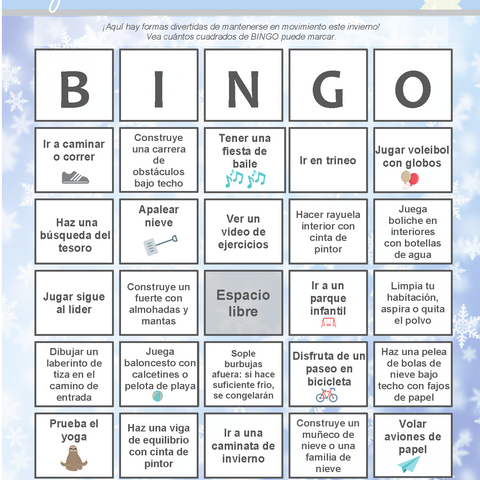 Spanish Winter Physical Activity Bingo