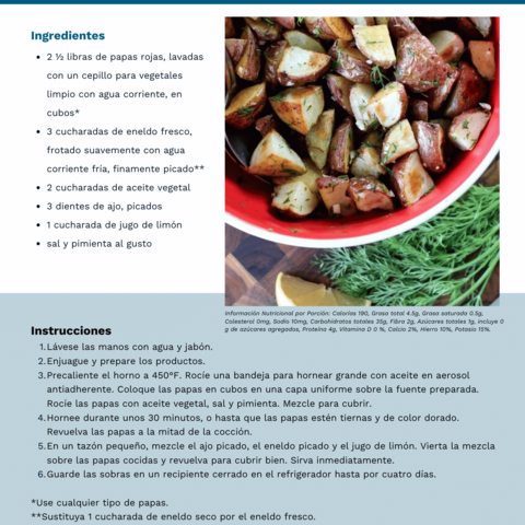 Handout - Potatoes - Spanish - Zesty Herb Potatoes Recipe