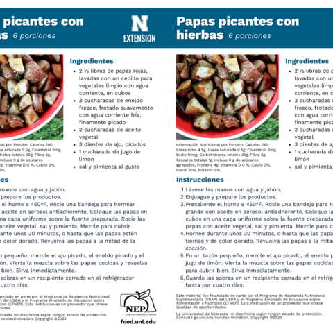 Handout - Potatoes - Spanish - Zesty Herb Potatoes Recipes