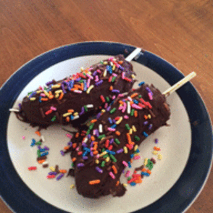 Chocolate banana pops on a plate