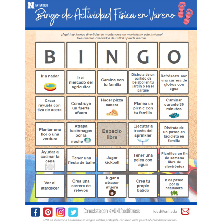 summer physical activity bingo spanish