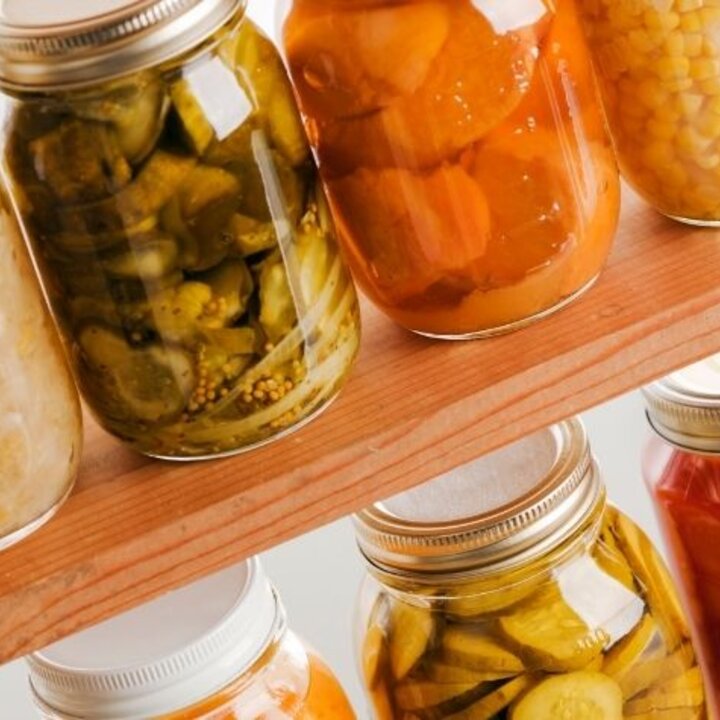 canning jars on a shelf