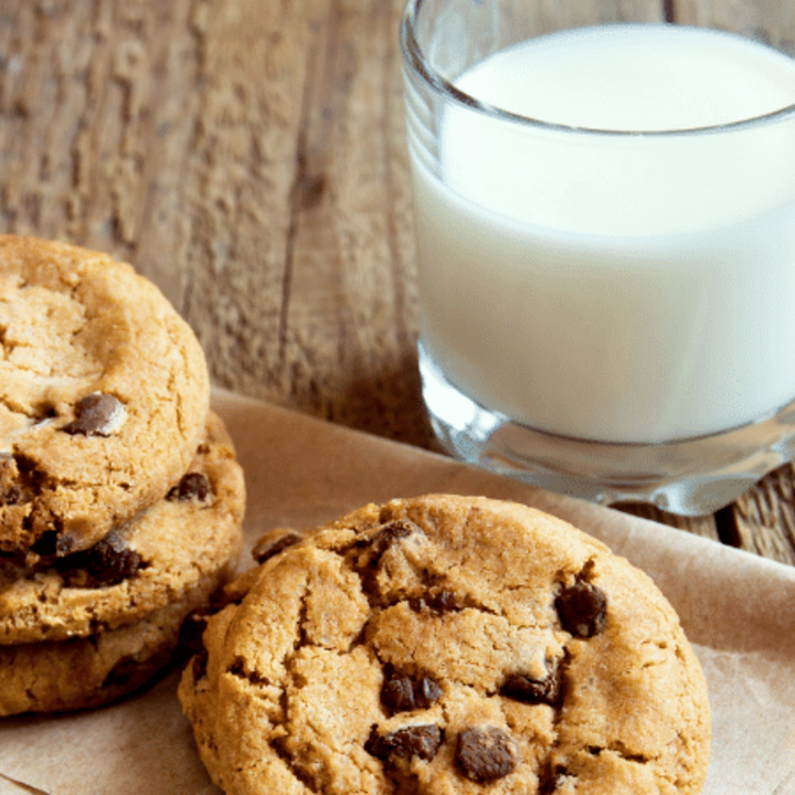 chocolate chip cookies with milk