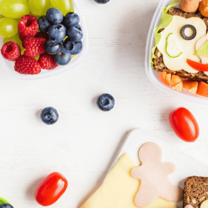 kids lunch with fruit and cut out sandwiches