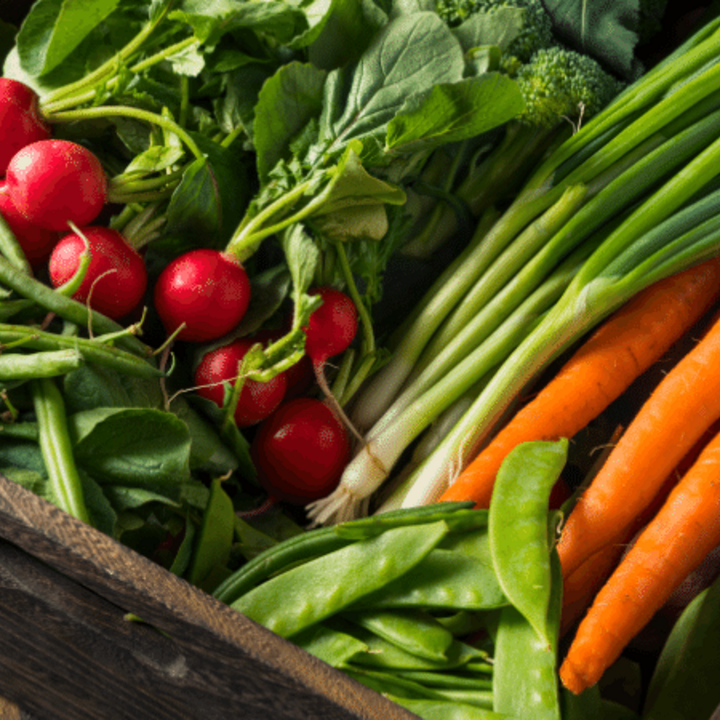 variety of produce in a wooden box