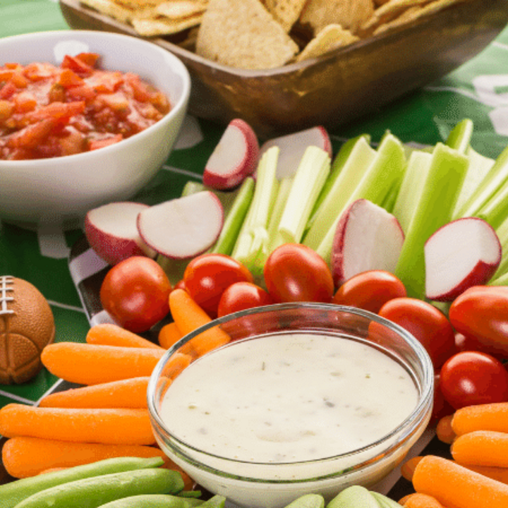 variety of football party snacks on a table