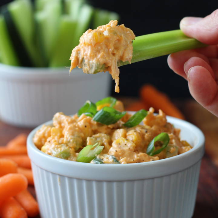 Buffalo chicken dip with celery