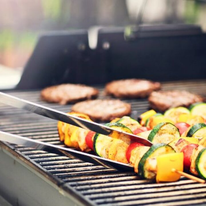 grilling vegetables and hamburgers