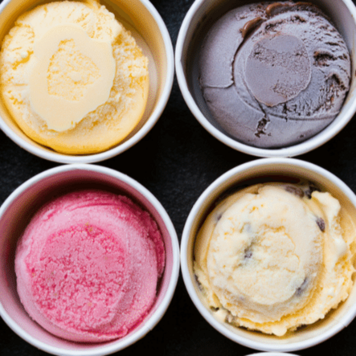 variety of ice cream in cups