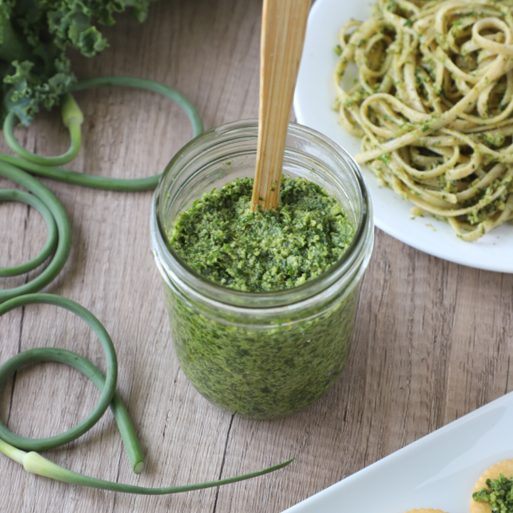 Pesto in a jar, on pasta and on crackers