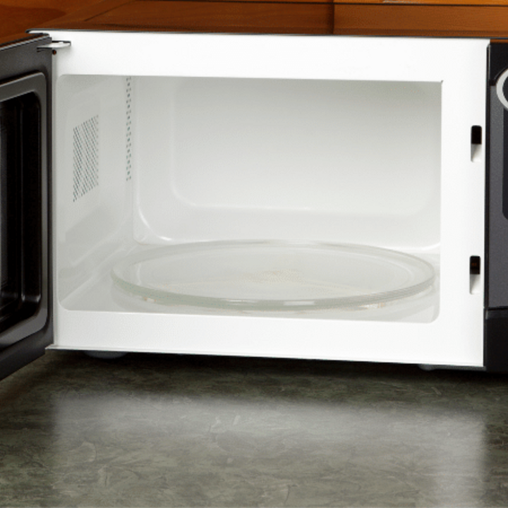 open microwave on counter