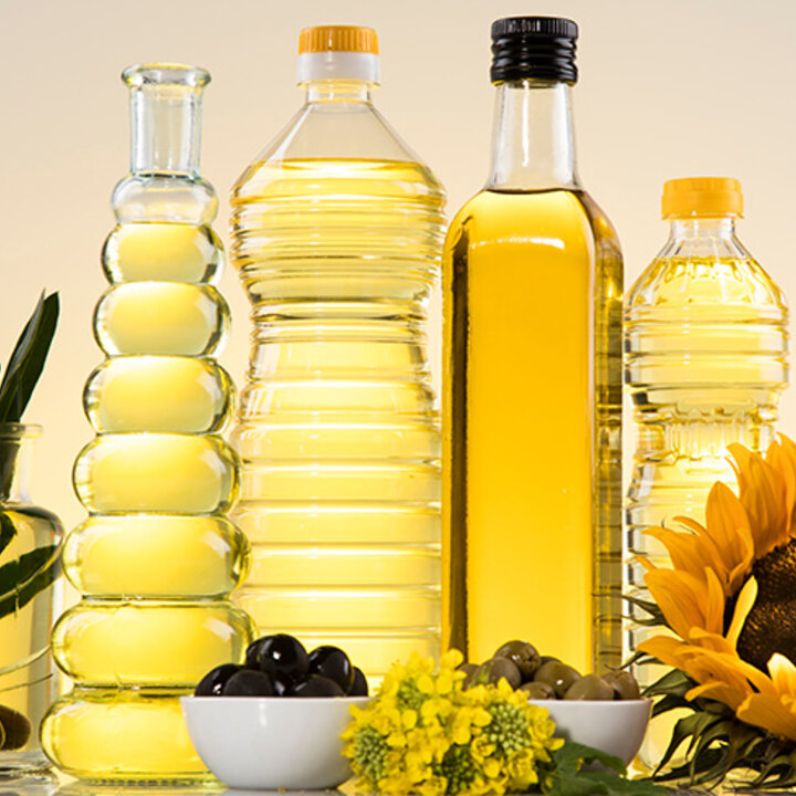 bottles of oils, sunflower olives