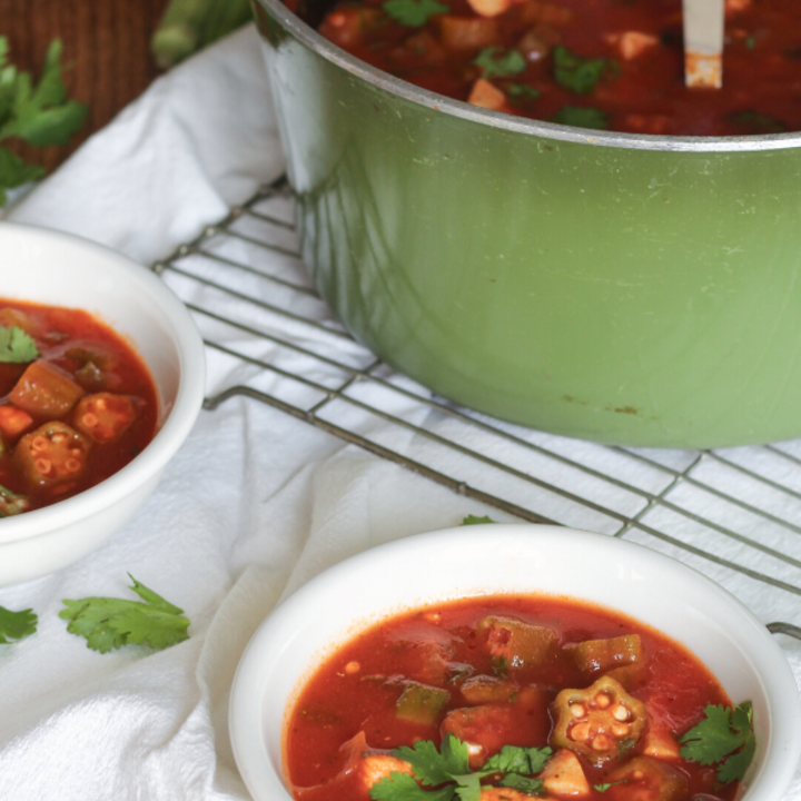 Okra stew in a bowl 