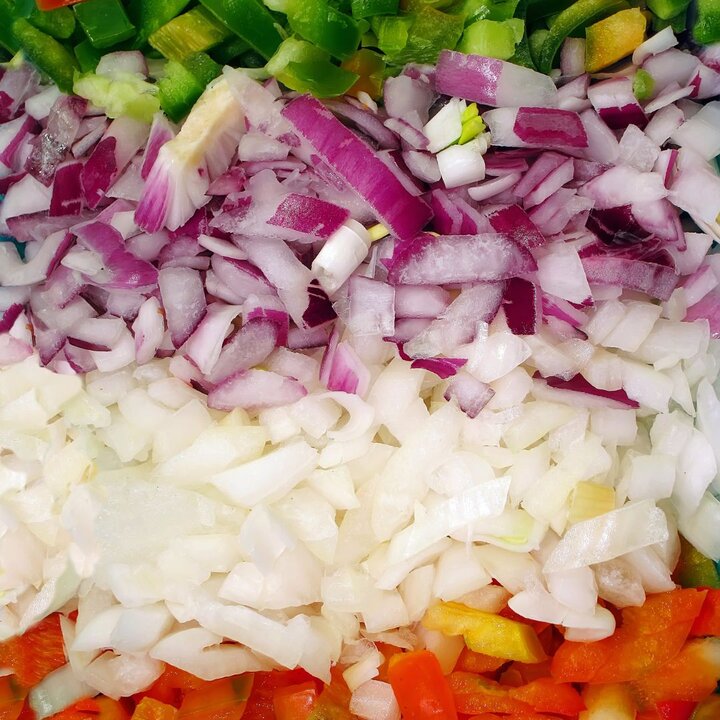 chopped onions and peppers