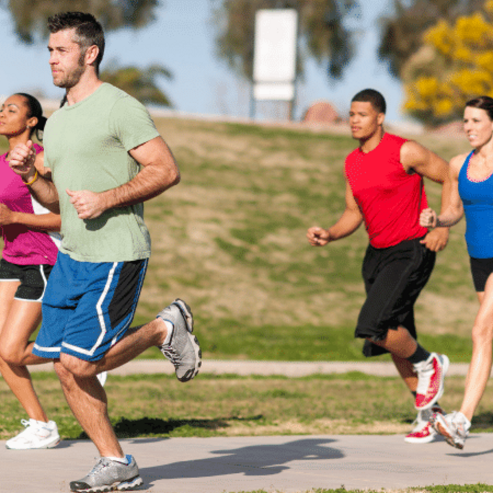 group of adults running together