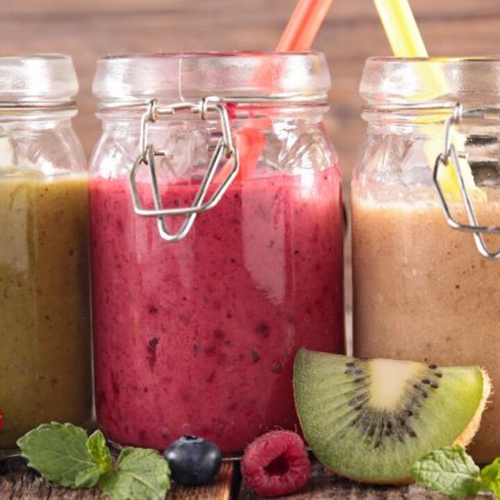 three types of smoothies in jars