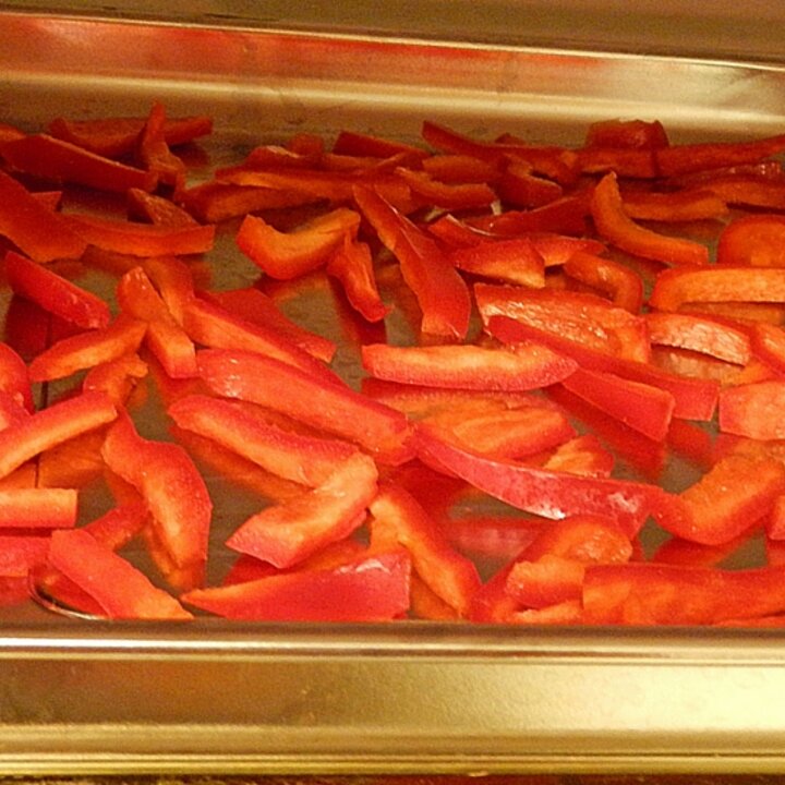 red peppers on a tray